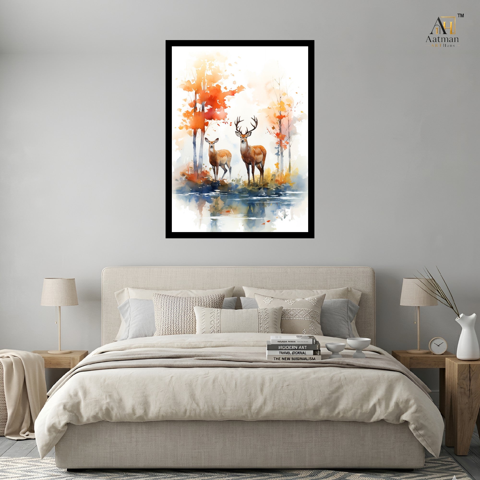 Deer Family Watercolor Wall Art Canvas Print