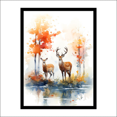 Deer Family Watercolor Premium Wall Art