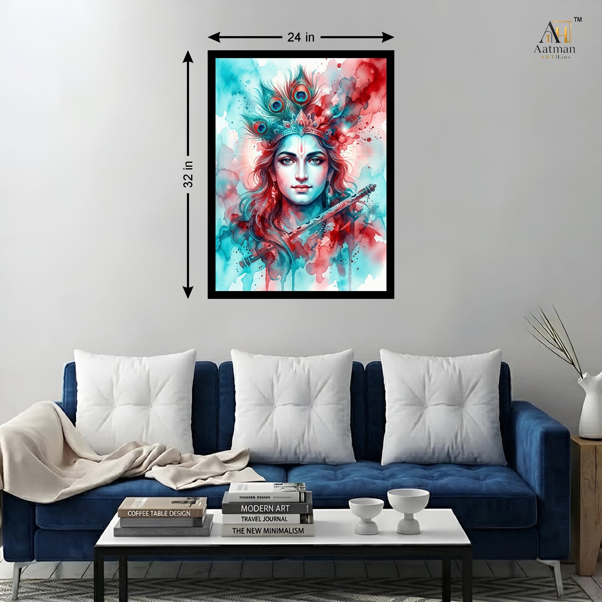 Lord Krishna Watercolor Wall Art Canvas Print