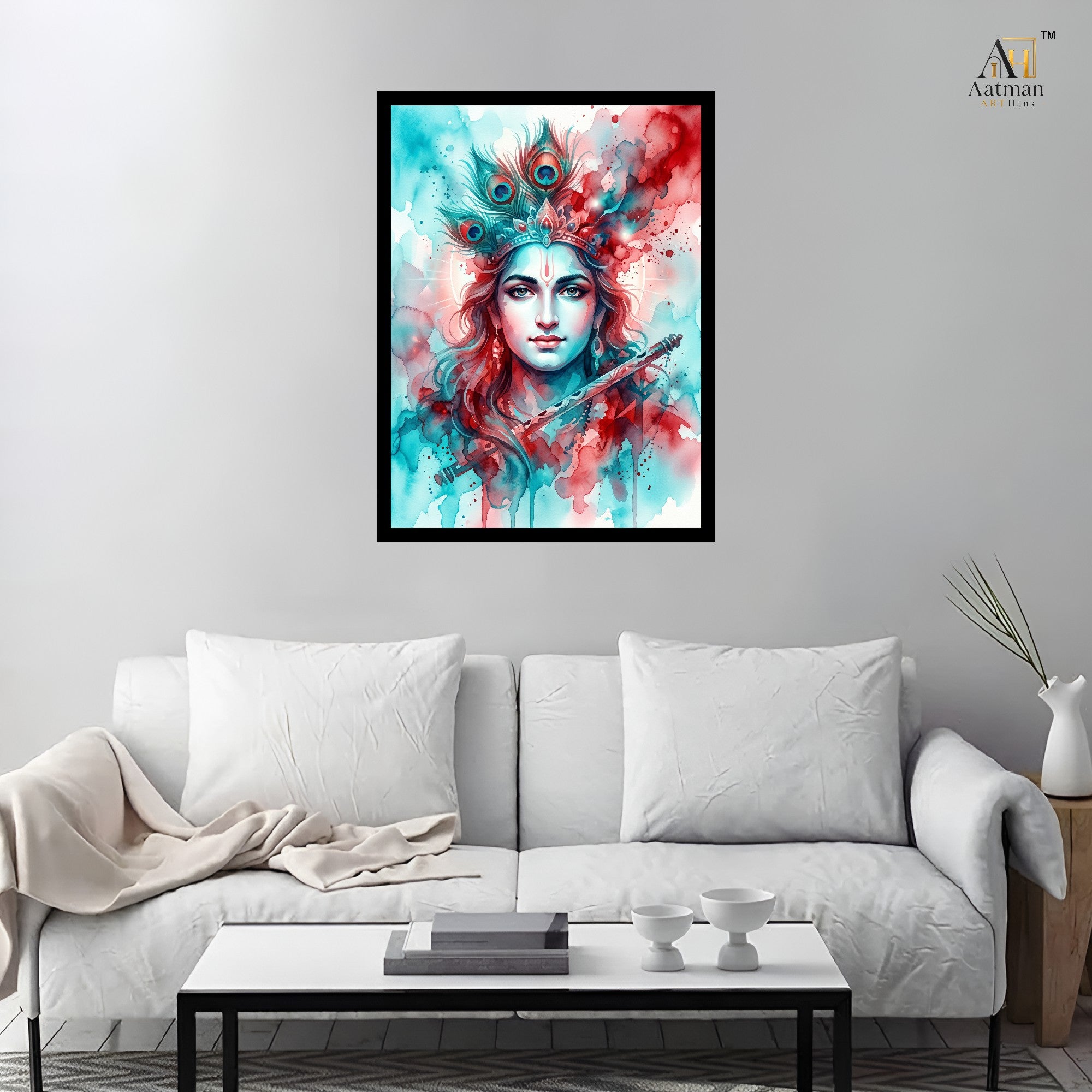 Lord Krishna Watercolor Wall Art Canvas Print