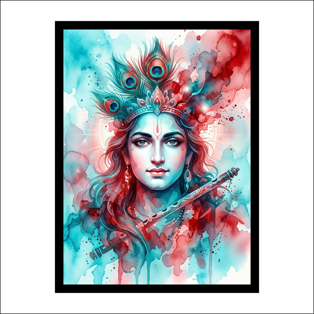 Lord Krishna Watercolor Wall Art Canvas Print