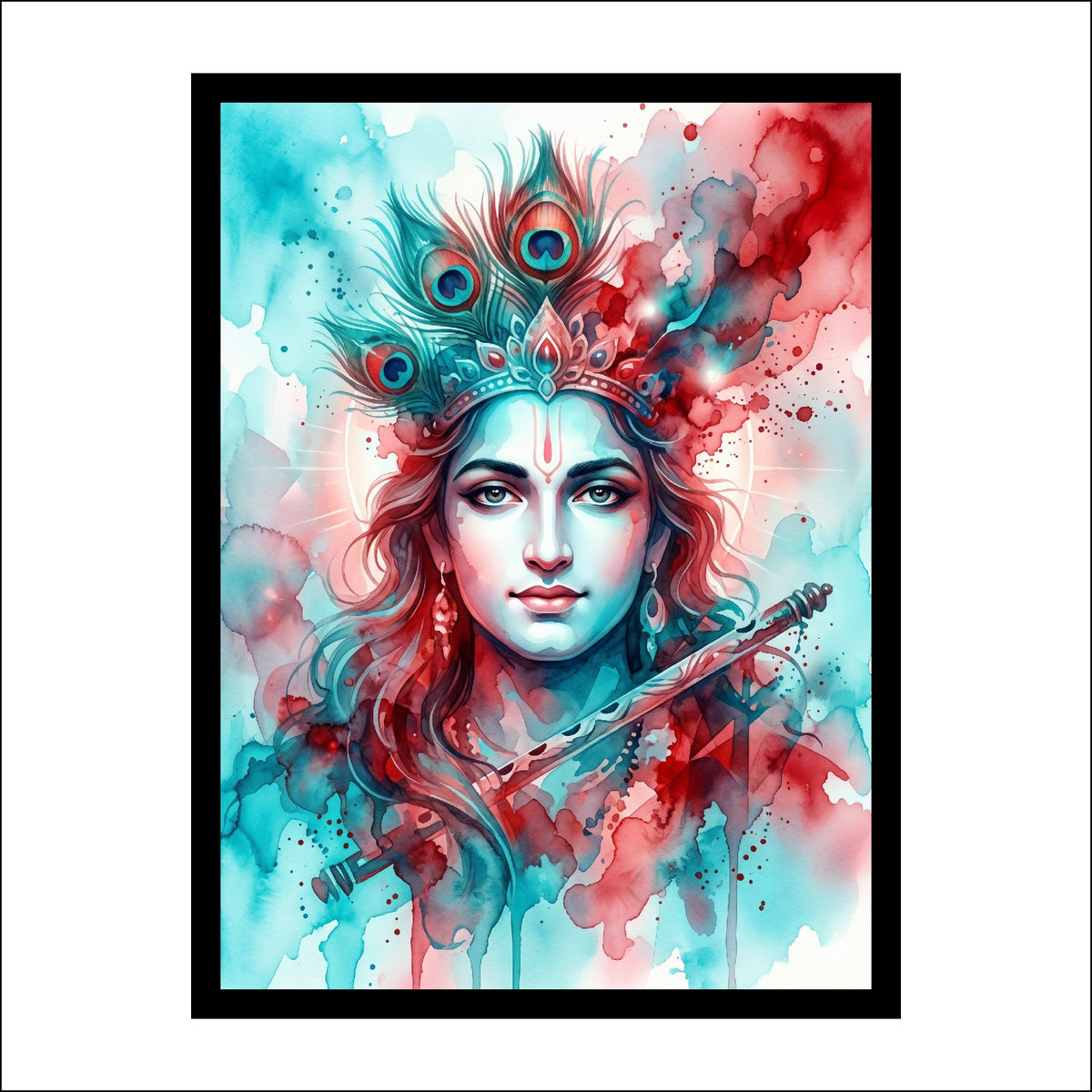 Lord Krishna Watercolor Wall Art