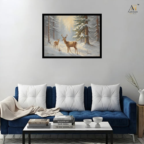 Deer In Winter Water Color Premium Wall Art