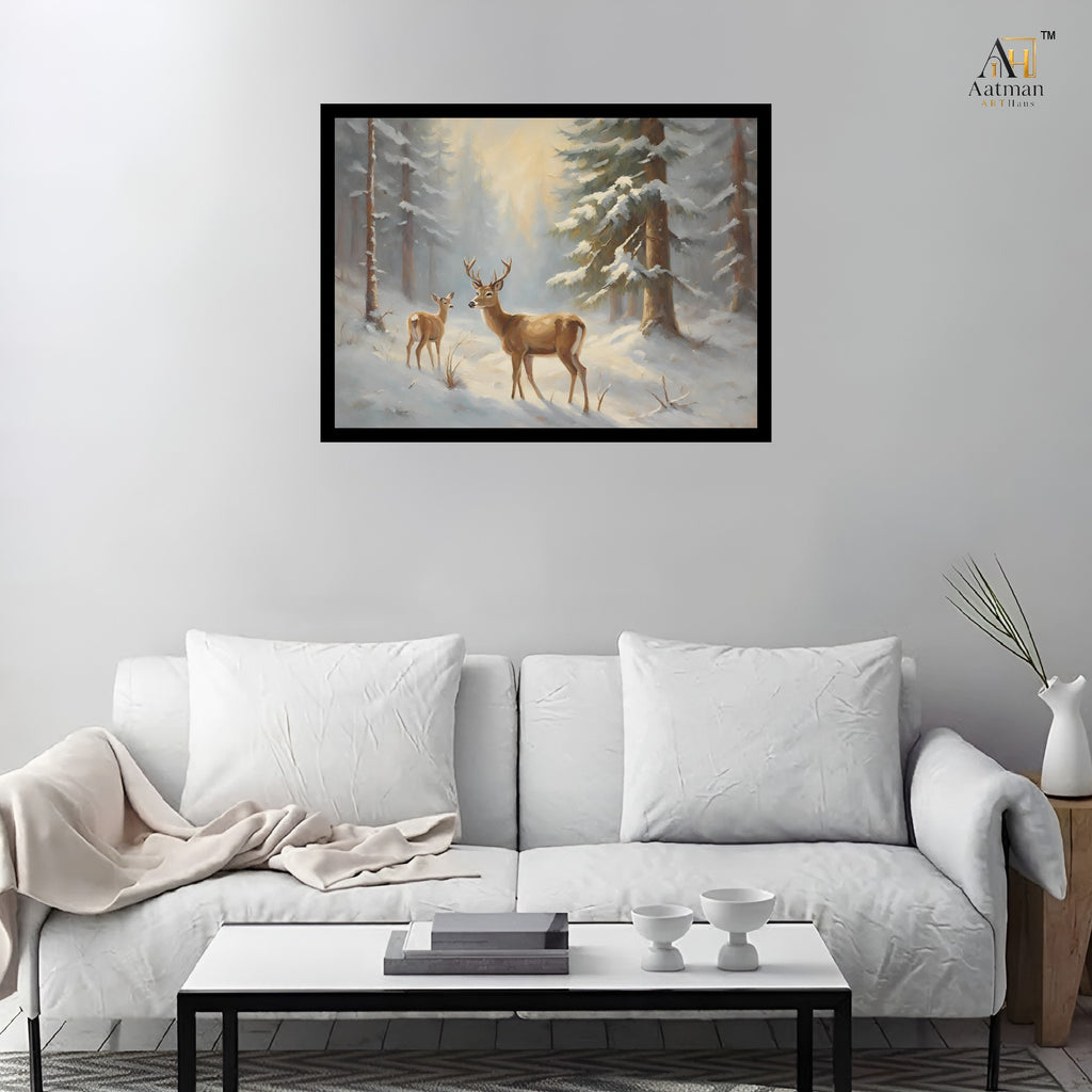 Winter Deer Forest Canvas Wall Art