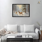 Winter Deer Forest Canvas Wall Art