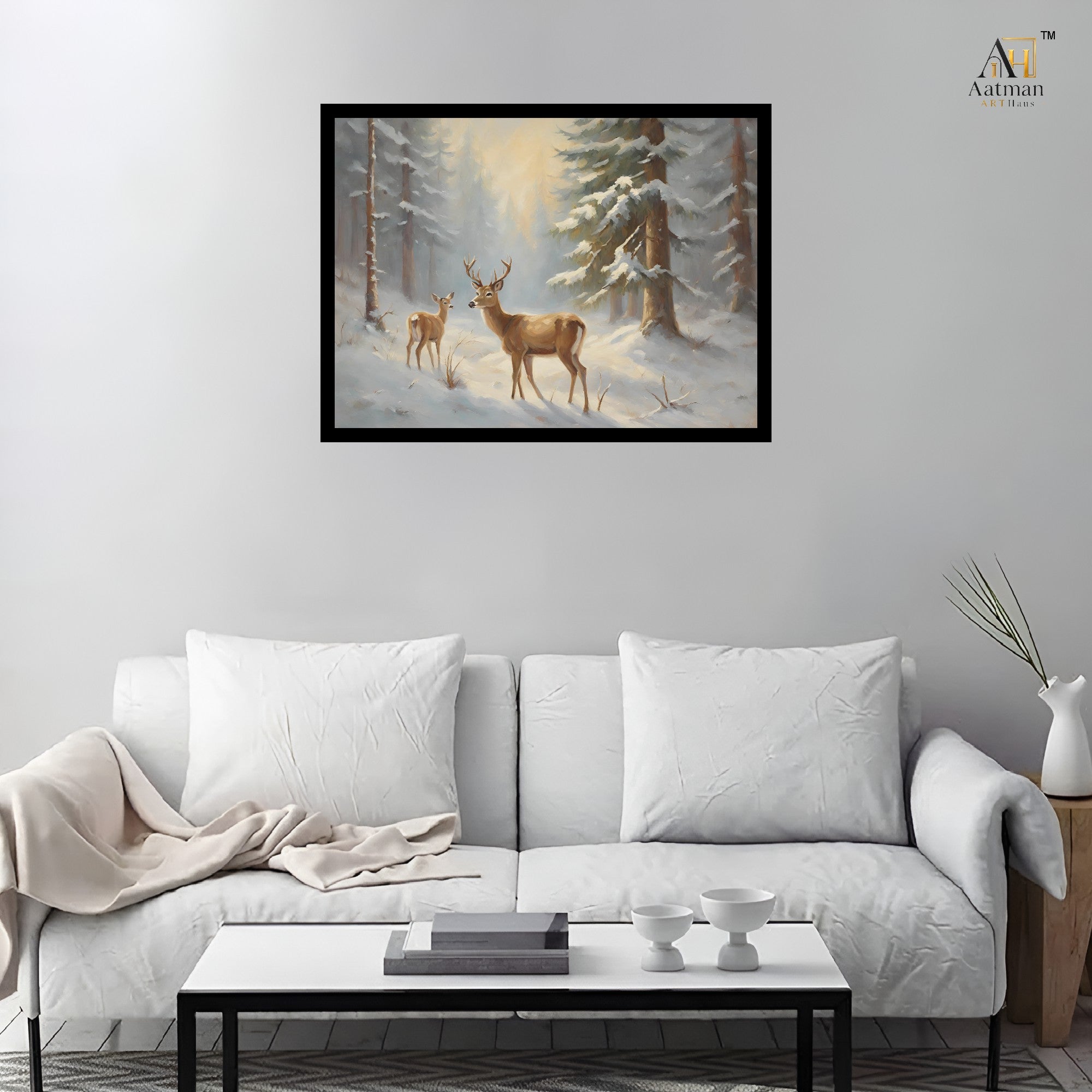 Winter Deer Forest Canvas Wall Art