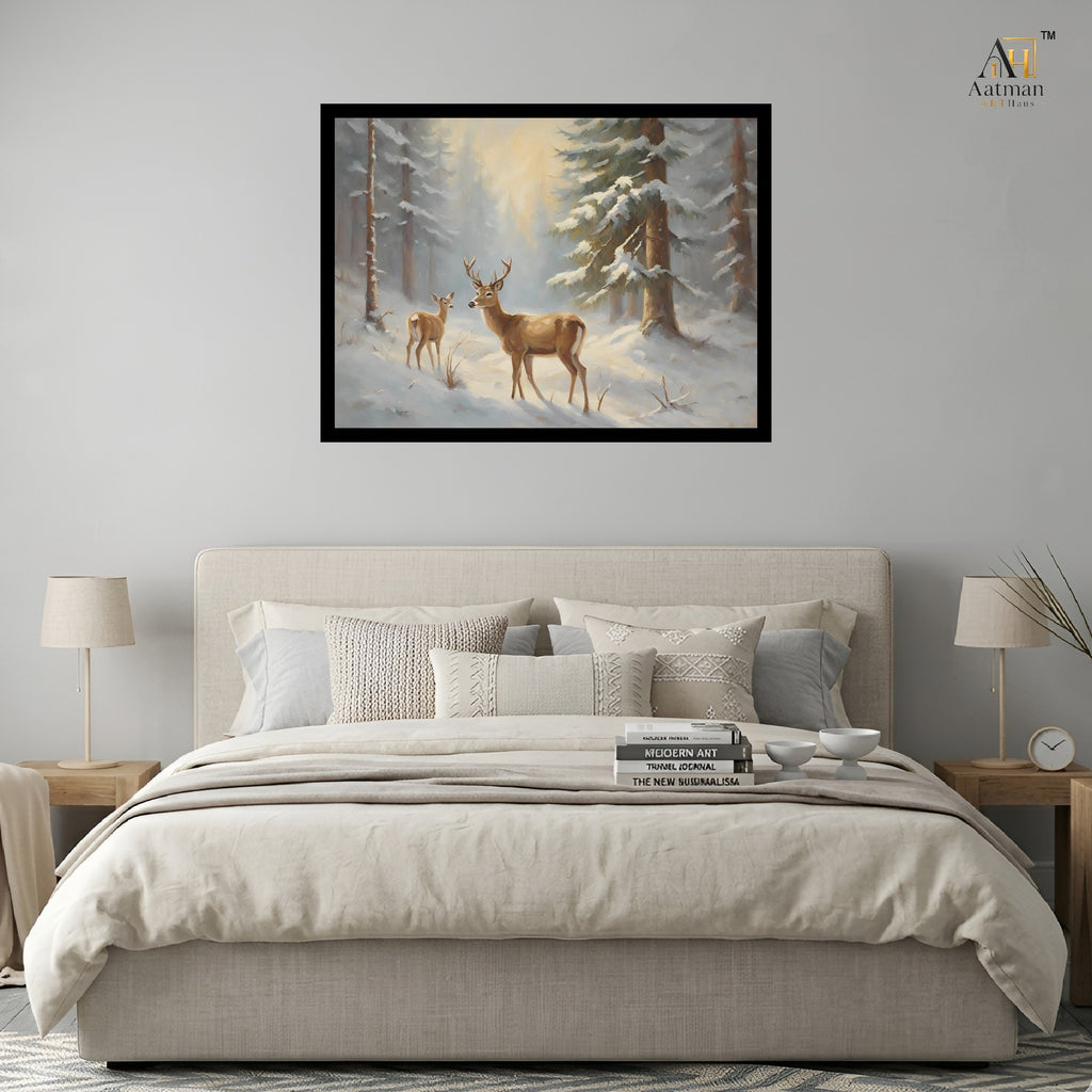Winter Deer Forest Canvas Wall Art