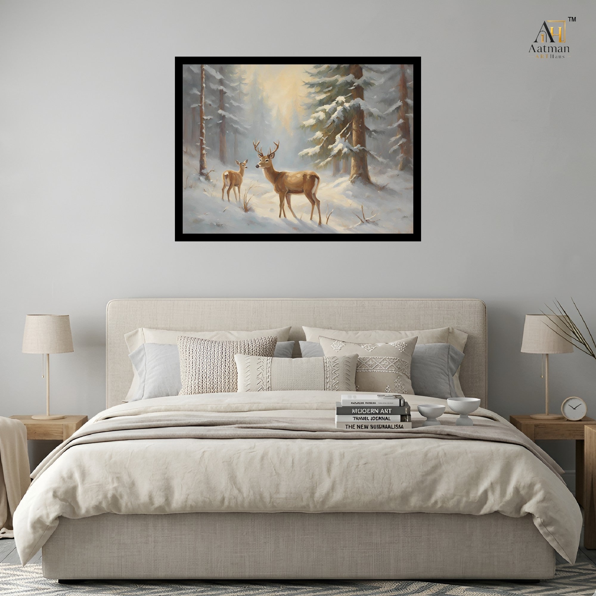 Winter Deer Forest Canvas Wall Art