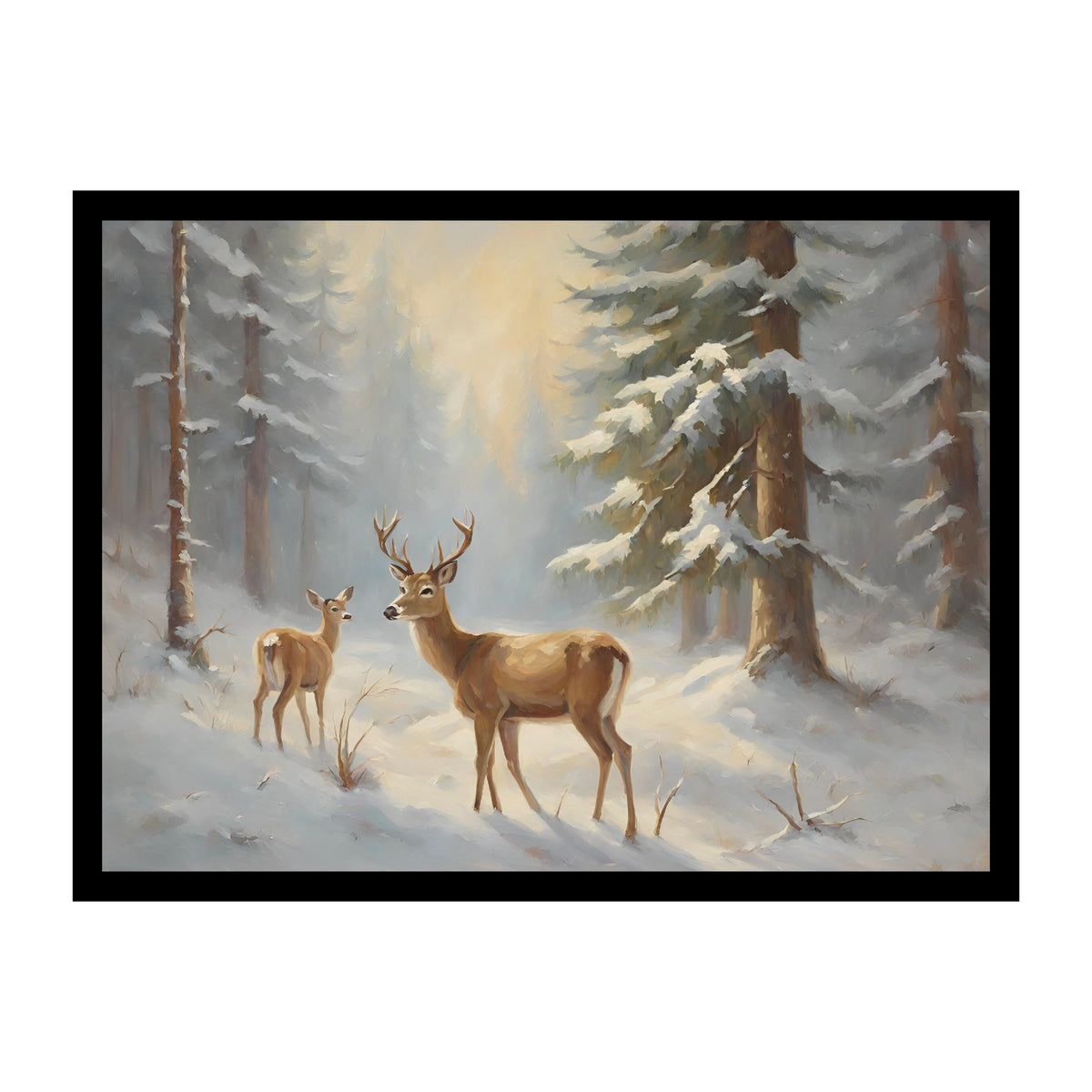 Deer In Winter Water Color Premium Wall Art