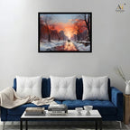 Winter Sunset Path Canvas Wall Art