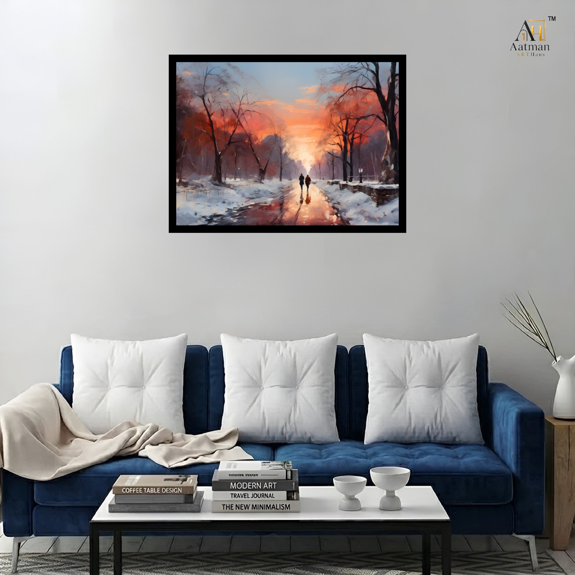 Winter Sunset Path Water Color Premium Wall Art