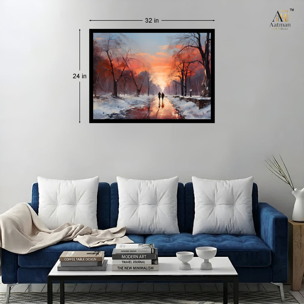 Winter Sunset Path Canvas Wall Art