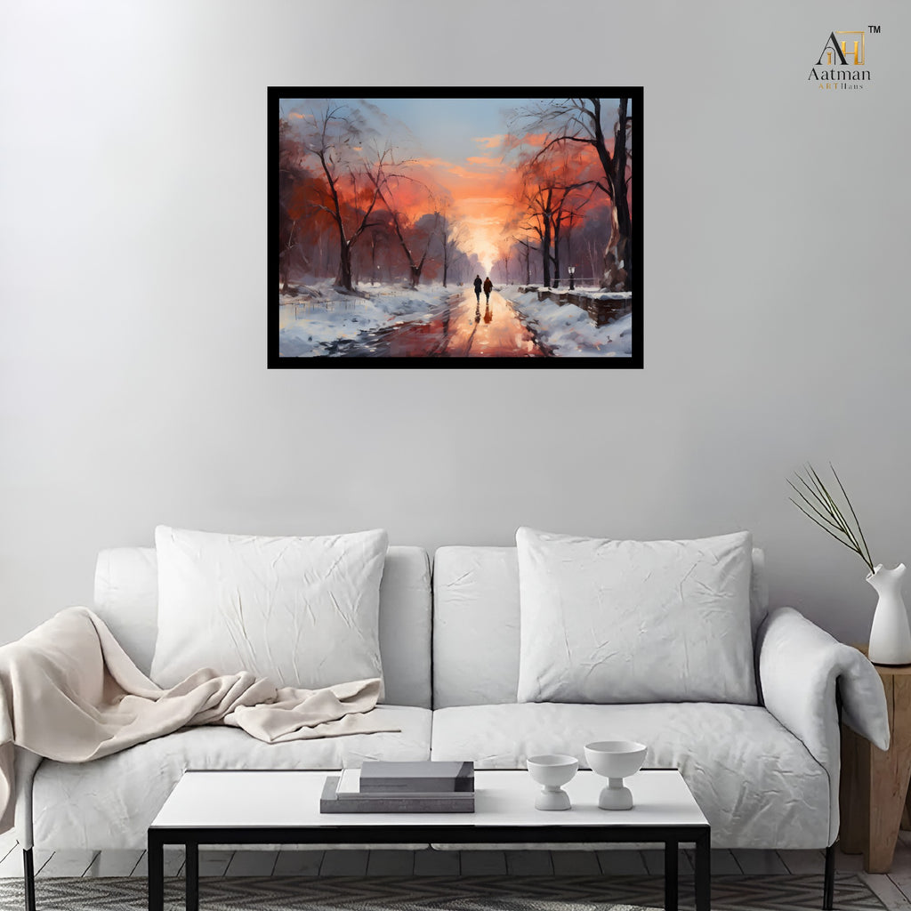 Winter Sunset Path Canvas Wall Art