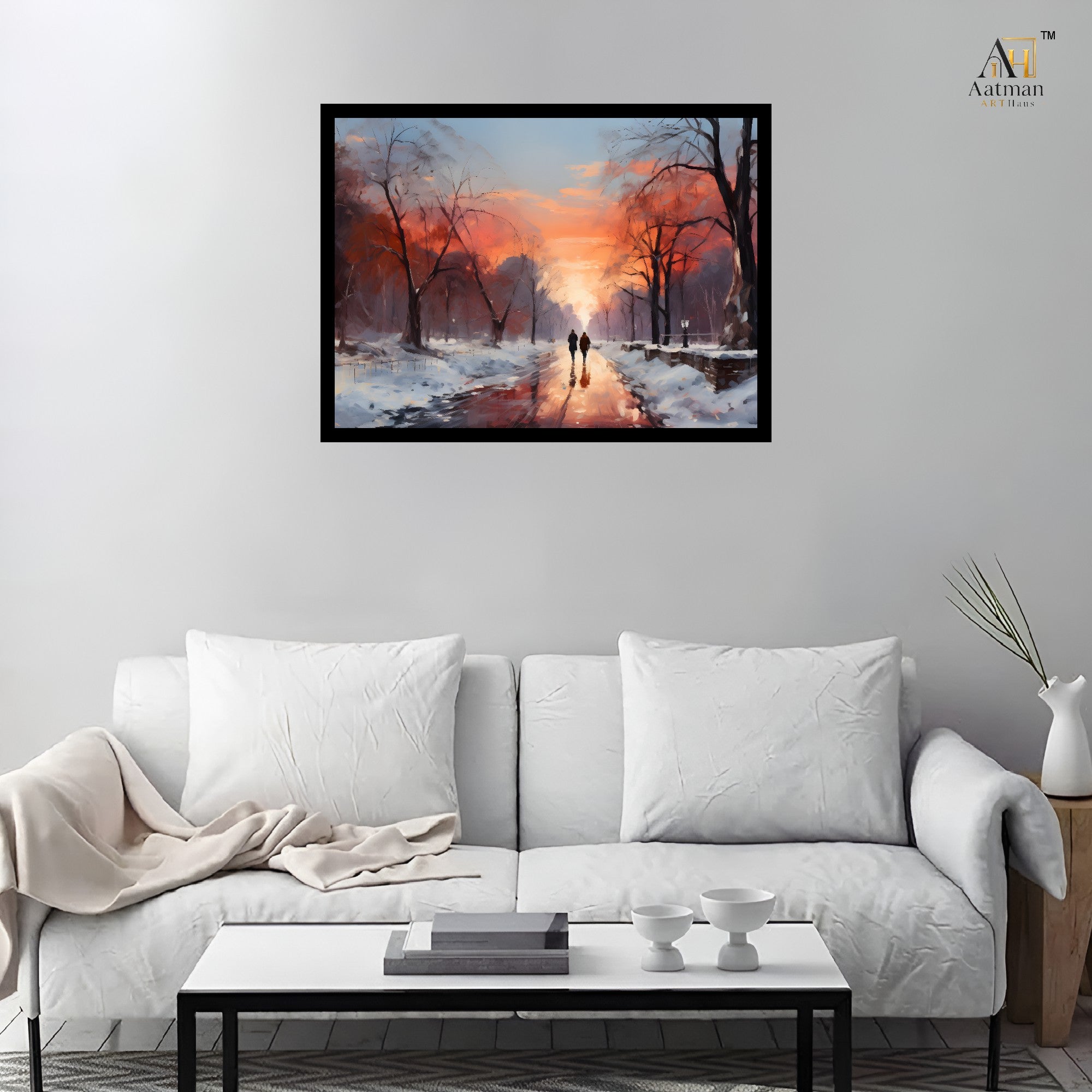 Winter Sunset Path Canvas Wall Art