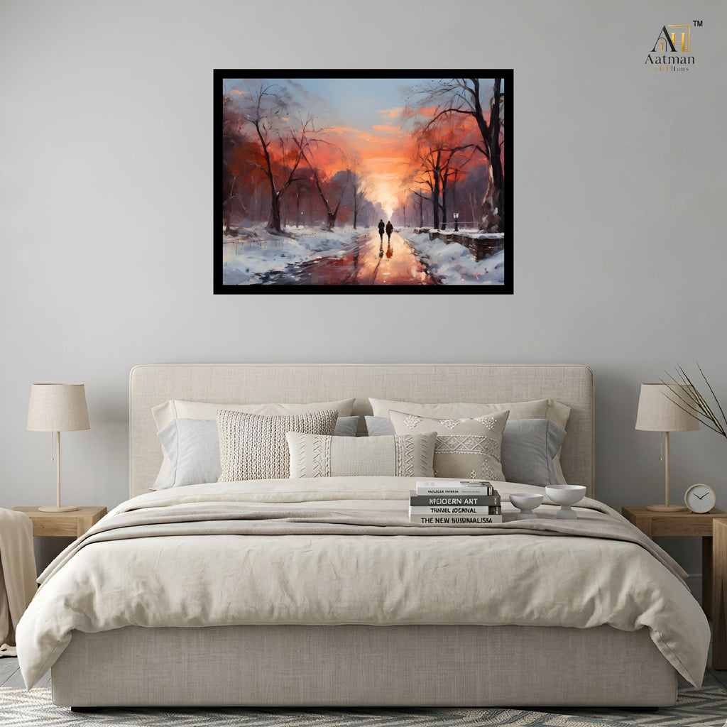 Winter Sunset Path Canvas Wall Art