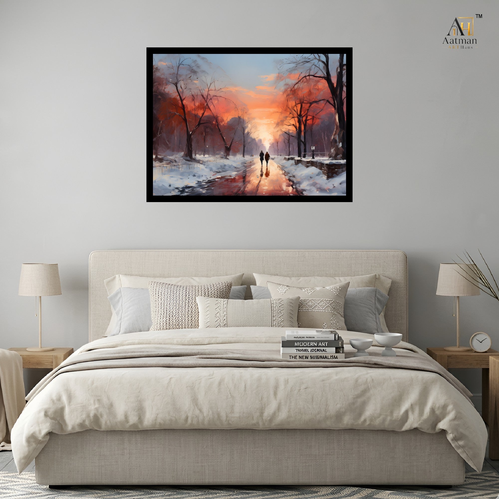Winter Sunset Path Canvas Wall Art