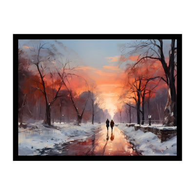 Winter Sunset Path Water Color Premium Wall Art