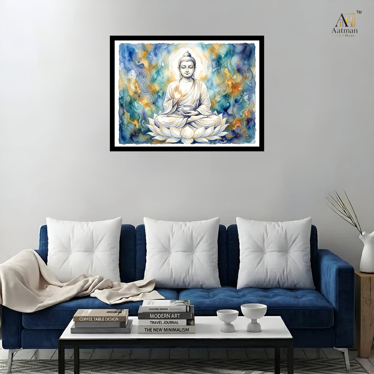 Lord Buddha on White Lotus Wall Art