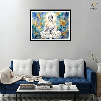 Lord Buddha on White Lotus Wall Art