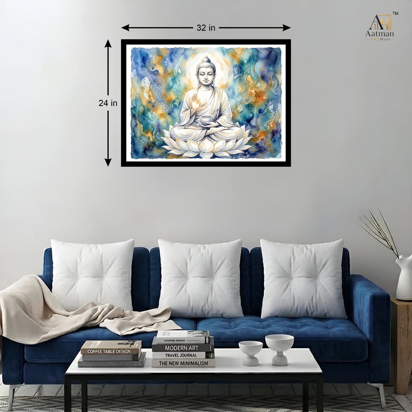 Lord Buddha on White Lotus Wall Art
