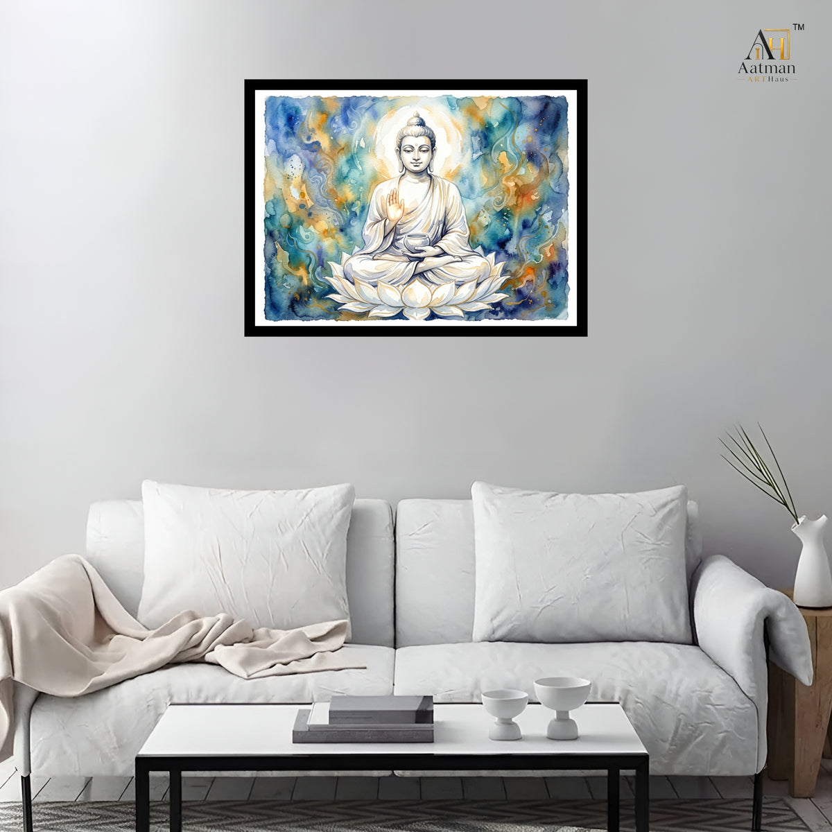 Lord Buddha on White Lotus Wall Art