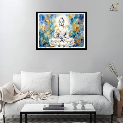Lord Buddha on White Lotus Wall Art