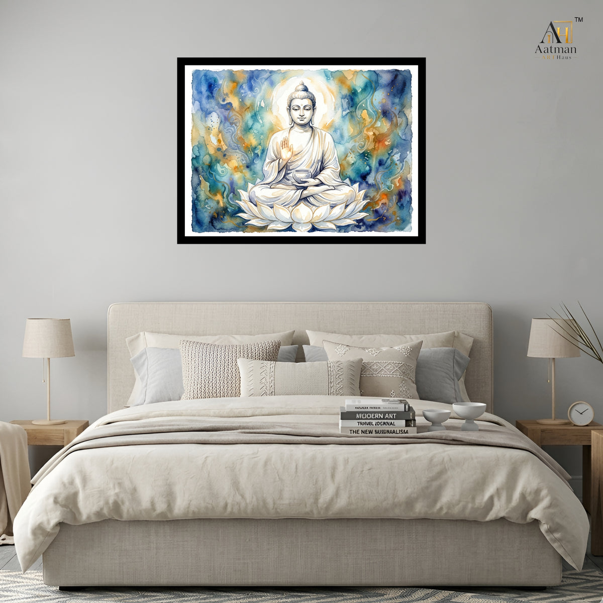 Lord Buddha on White Lotus Wall Art