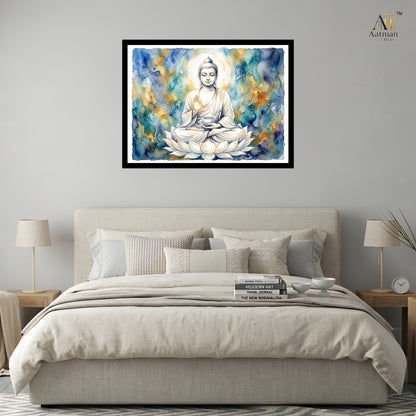 Lord Buddha on White Lotus Wall Art