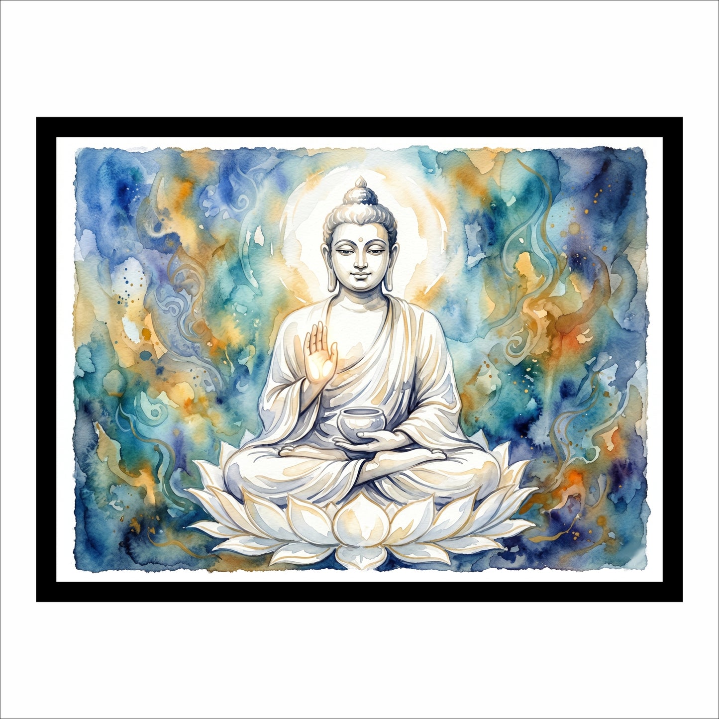 Lord Buddha on White Lotus Wall Art