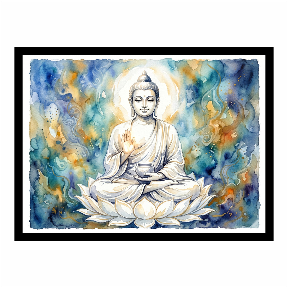 Lord Buddha on White Lotus Wall Art