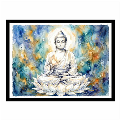 Lord Buddha on White Lotus Wall Art