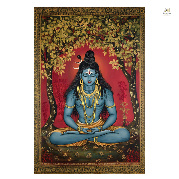 Shiva Meditation Under the Sacred Tree – Premium Large Format Canvas Print