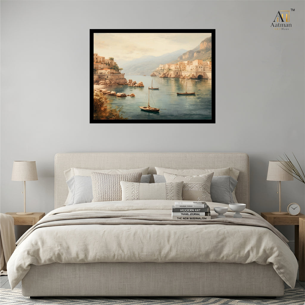 Coastal Harbor Landscape Canvas Wall Art