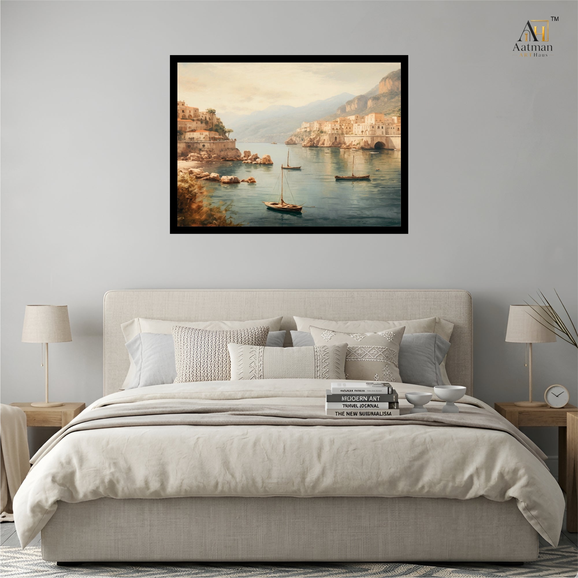 Coastal Harbor Landscape Canvas Wall Art