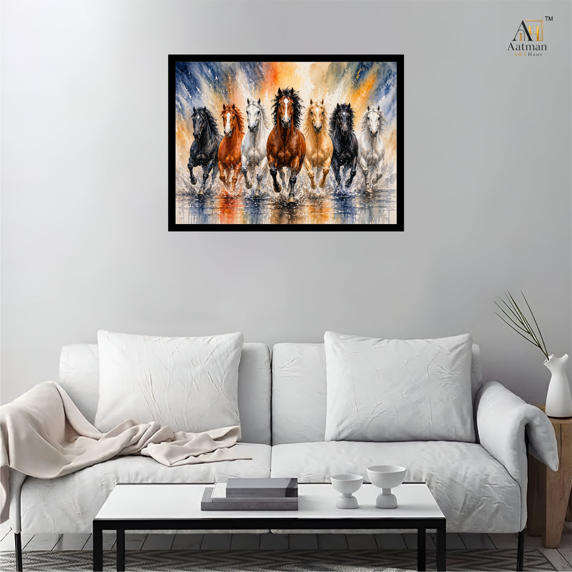 Aatman ARTHaus – Seven Horses Premium Museum-Style Canvas Wall Painting (24 x 32 Inch)