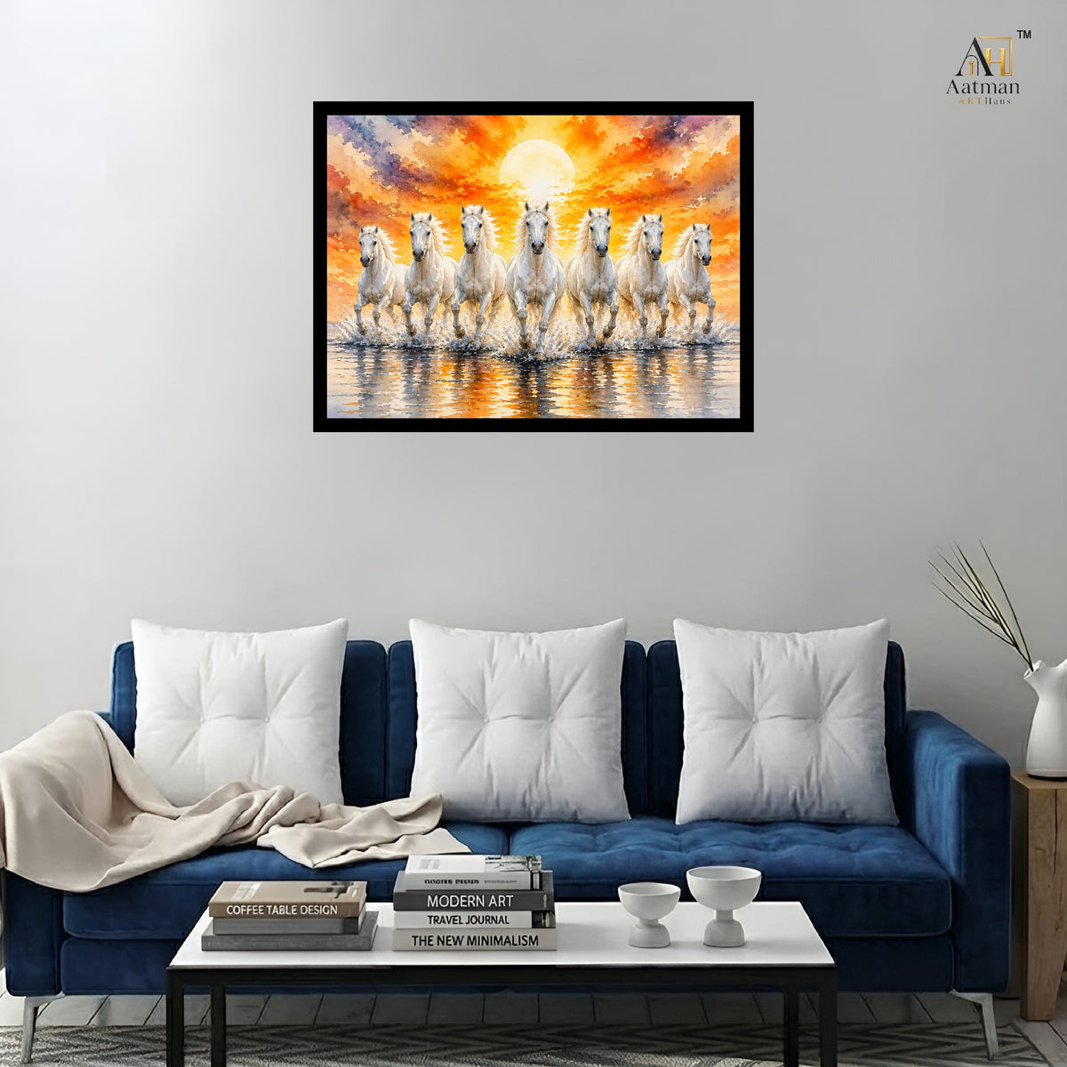 White Seven Horses Premium Wall Art