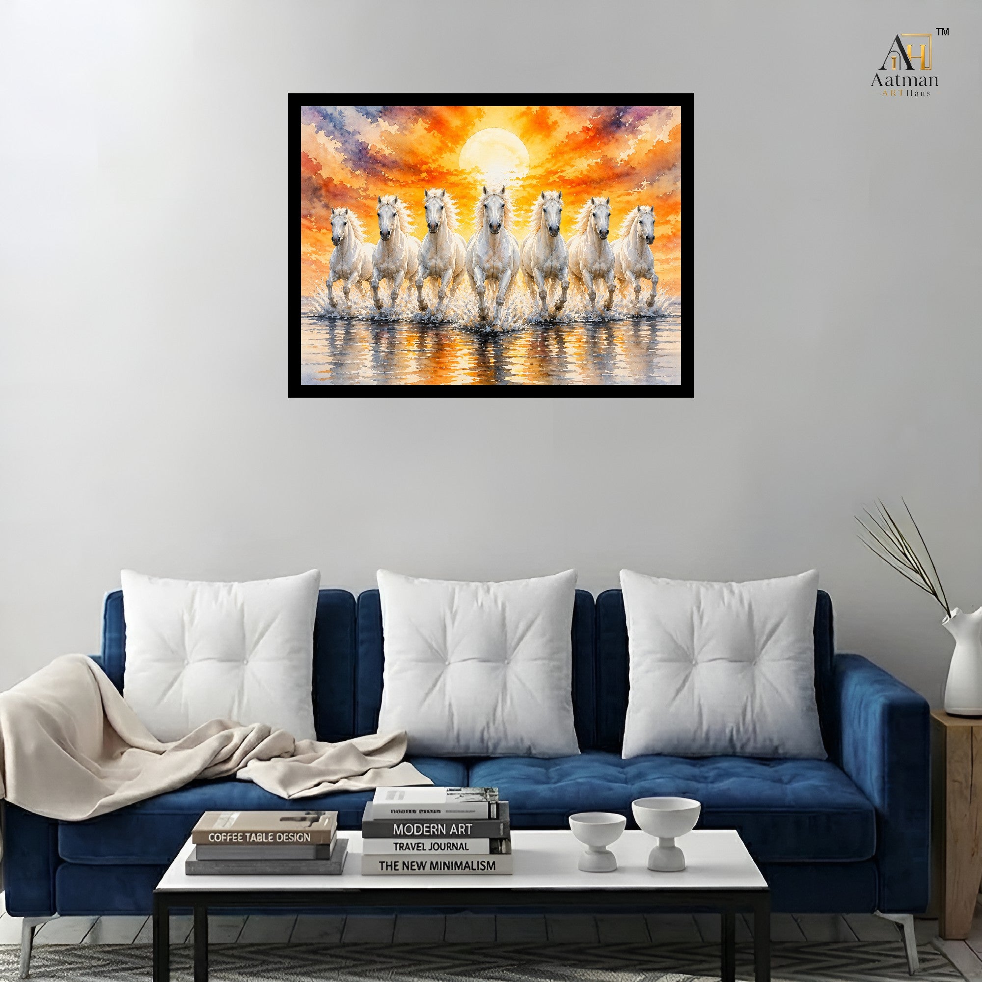White Seven Horses Premium Wall Art