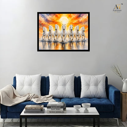 White Seven Horses Premium Wall Art