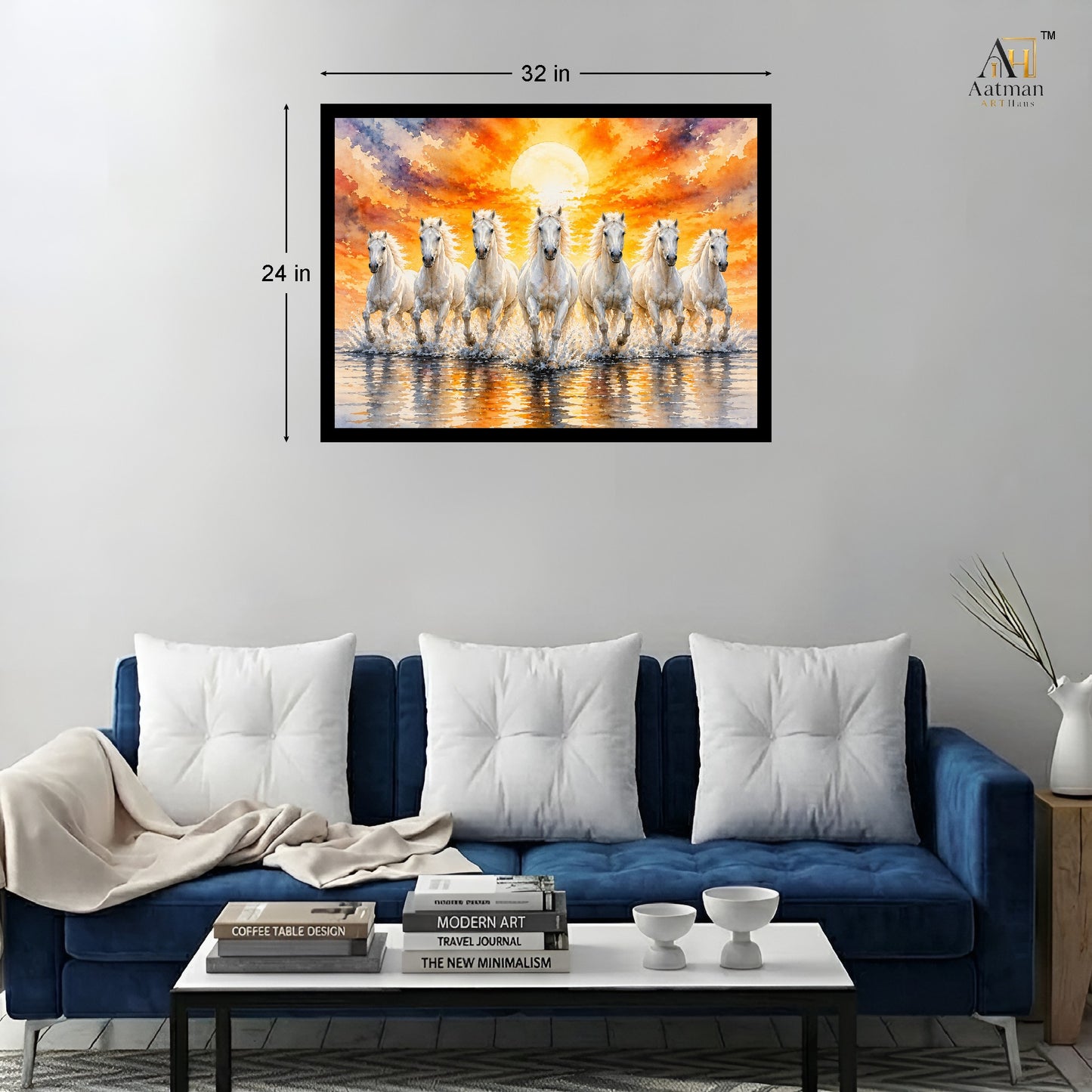 White Seven Horses Premium Wall Art