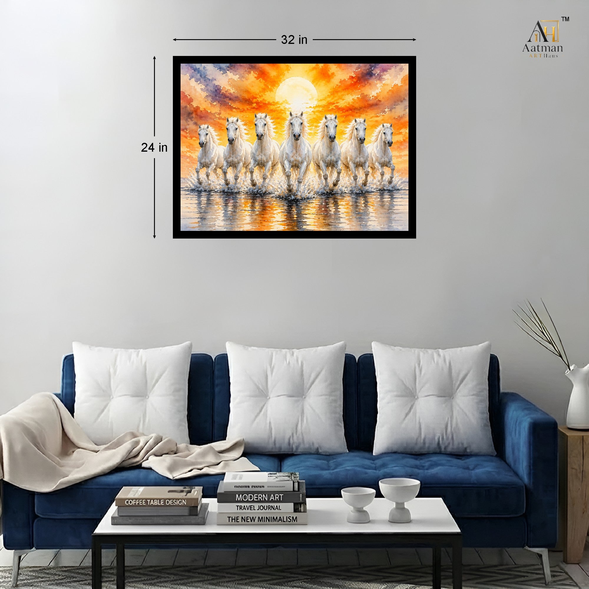 Aatman ARTHaus – Seven Horses Premium Museum-Style Canvas Wall Painting (24 x 32 Inch)