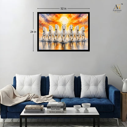 White Seven Horses Premium Wall Art