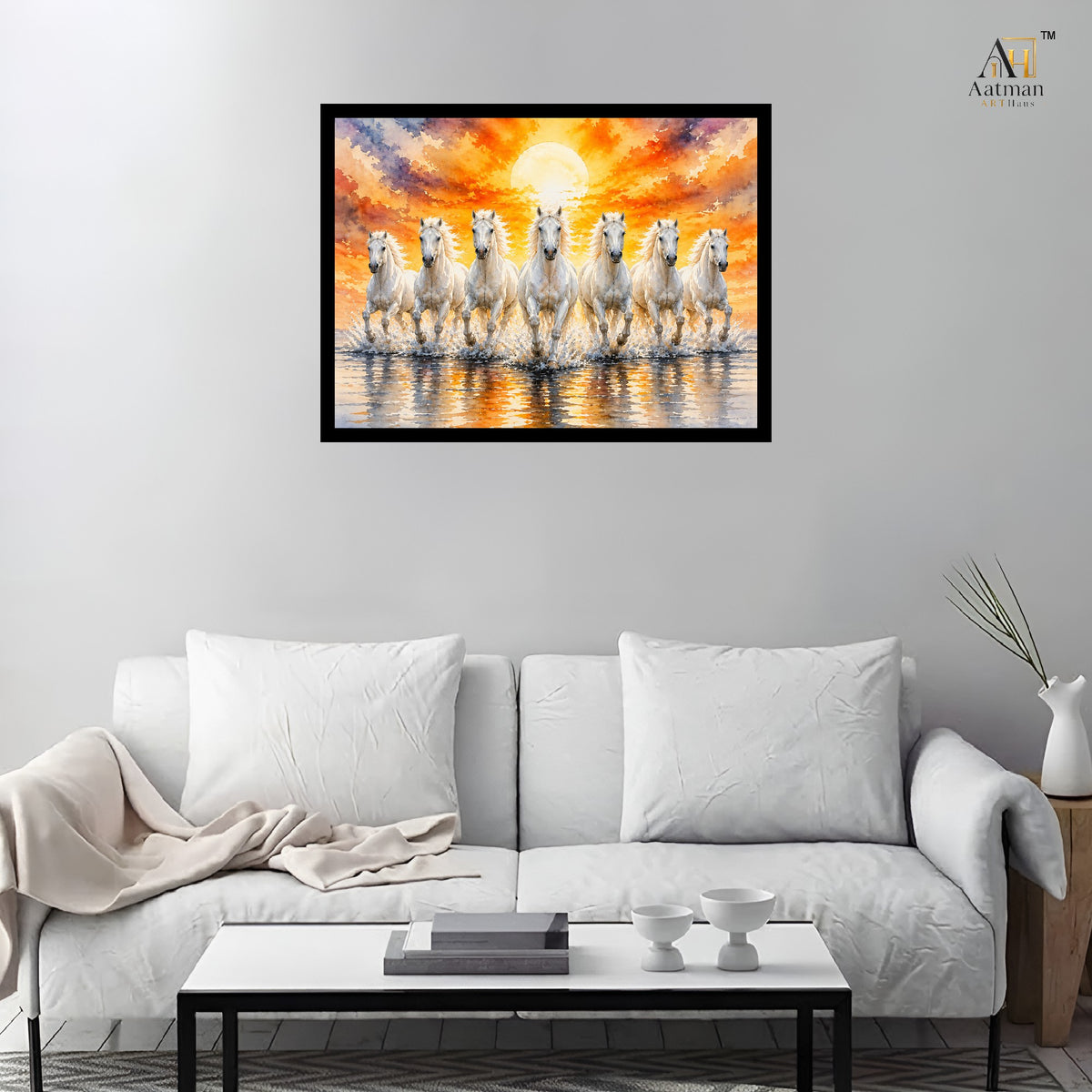 White Seven Horses Premium Wall Art