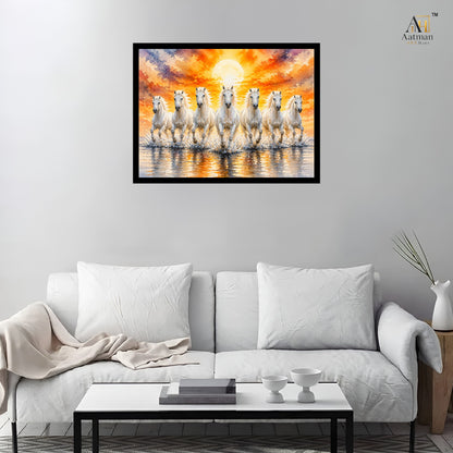 White Seven Horses Premium Wall Art