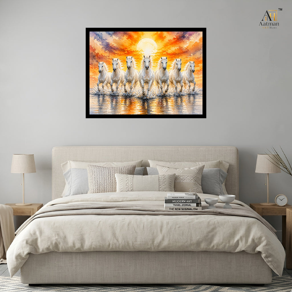 Aatman ARTHaus – Seven Horses Premium Museum-Style Canvas Wall Painting (24 x 32 Inch)