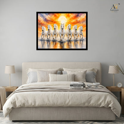 White Seven Horses Premium Wall Art
