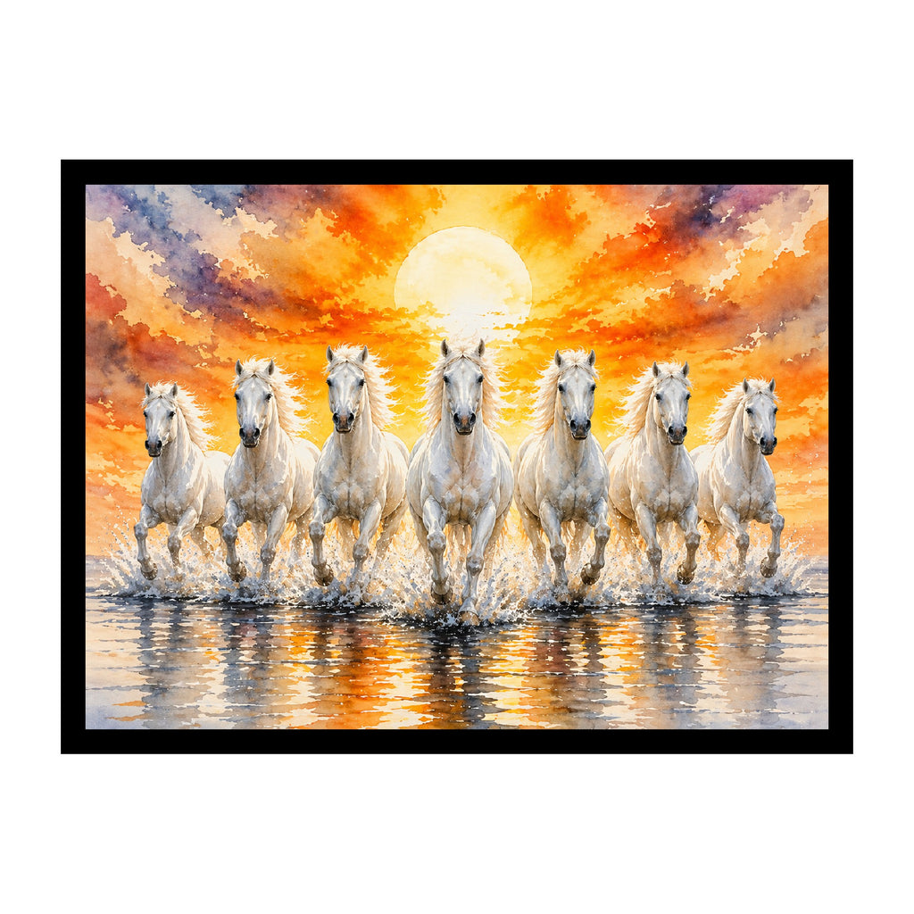 Aatman ARTHaus – Seven Horses Premium Museum-Style Canvas Wall Painting (24 x 32 Inch)
