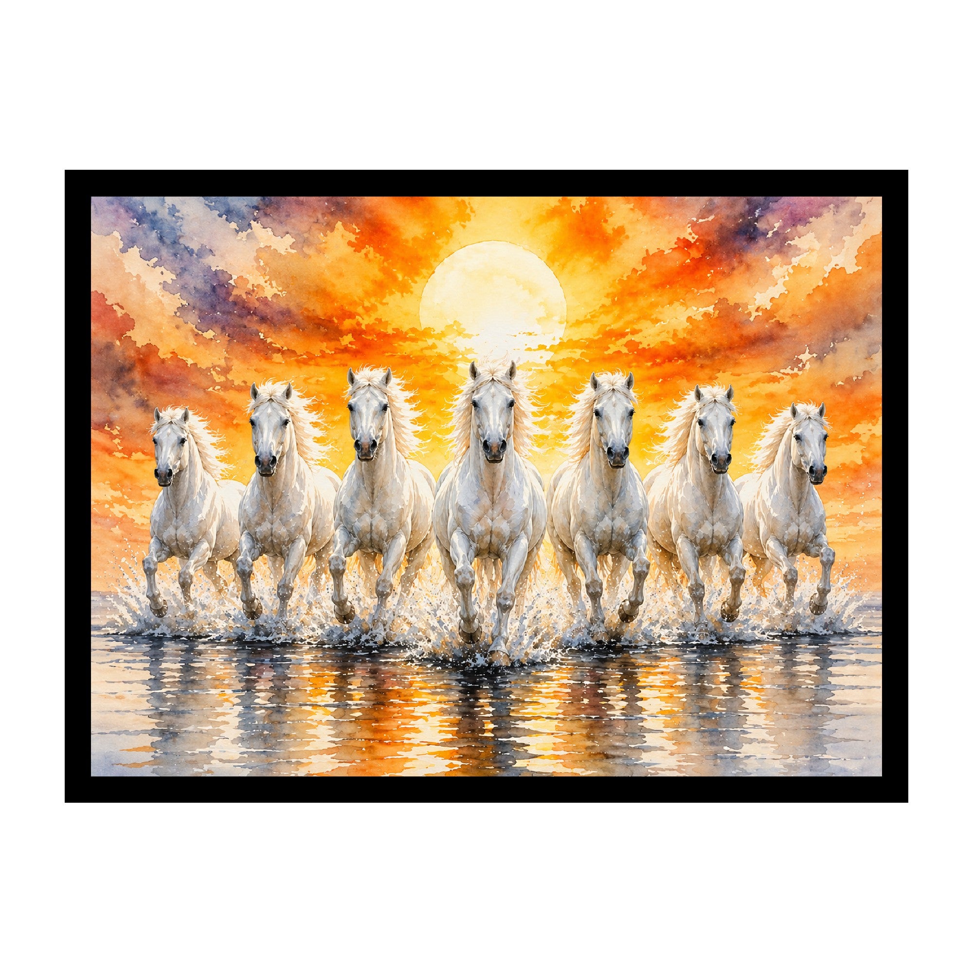 White Seven Horses Premium Wall Art