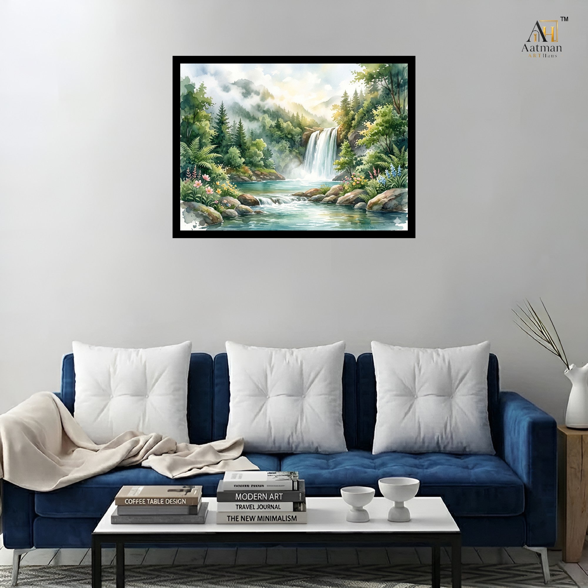 Waterfall Landscape Water Color Wall Art