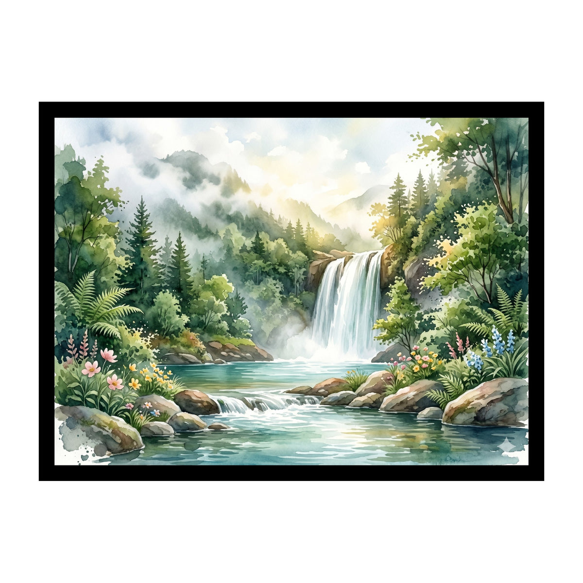 Waterfall Landscape Water Color Wall Art